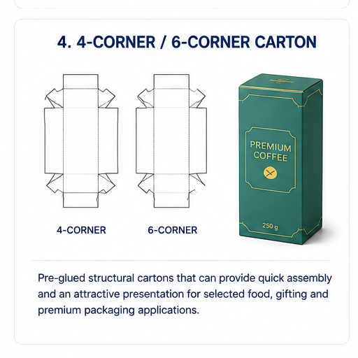 4-corner and 6-corner carton structures