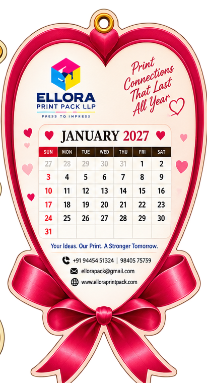 Custom heart shape die cut calendar