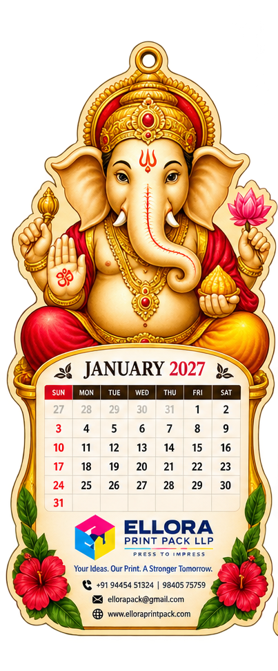 Custom Pillayar shape die cut calendar