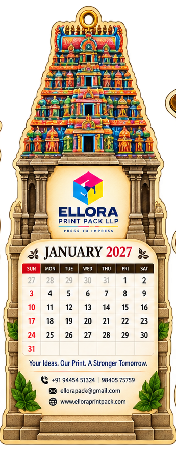 Custom temple shape die cut calendar