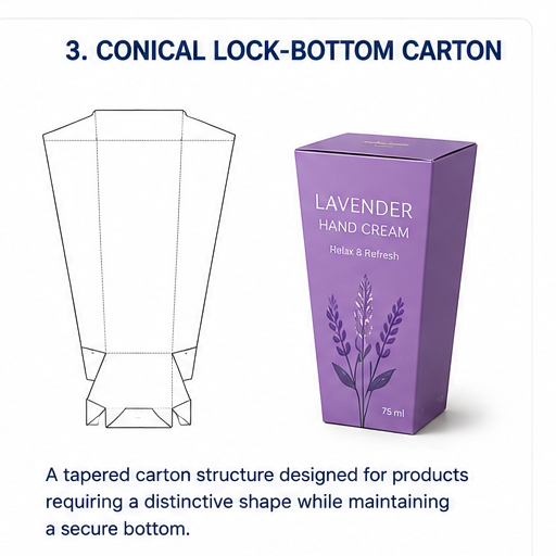 Conical lock-bottom carton structure