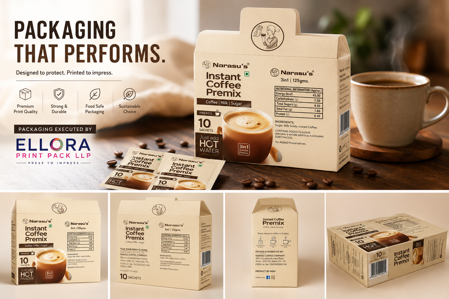 Food and beverage packaging executed by Ellora Print Pack