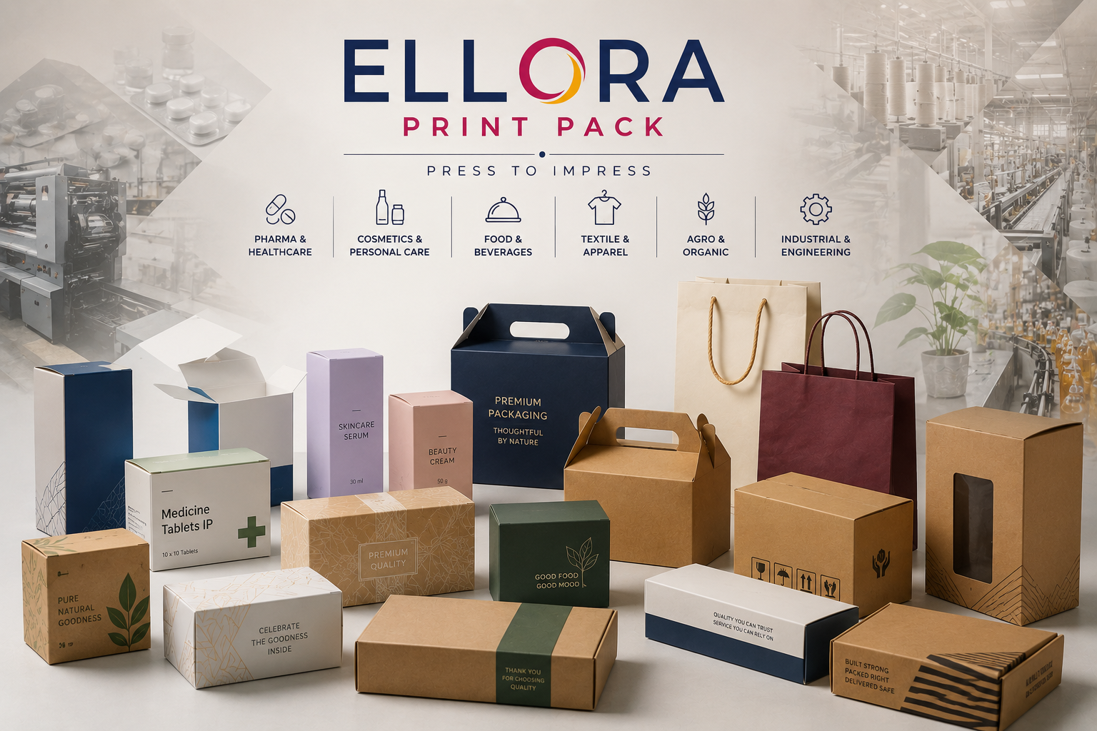 Ellora Print Pack packaging capabilities for pharma, food, cosmetics, textile and industrial products